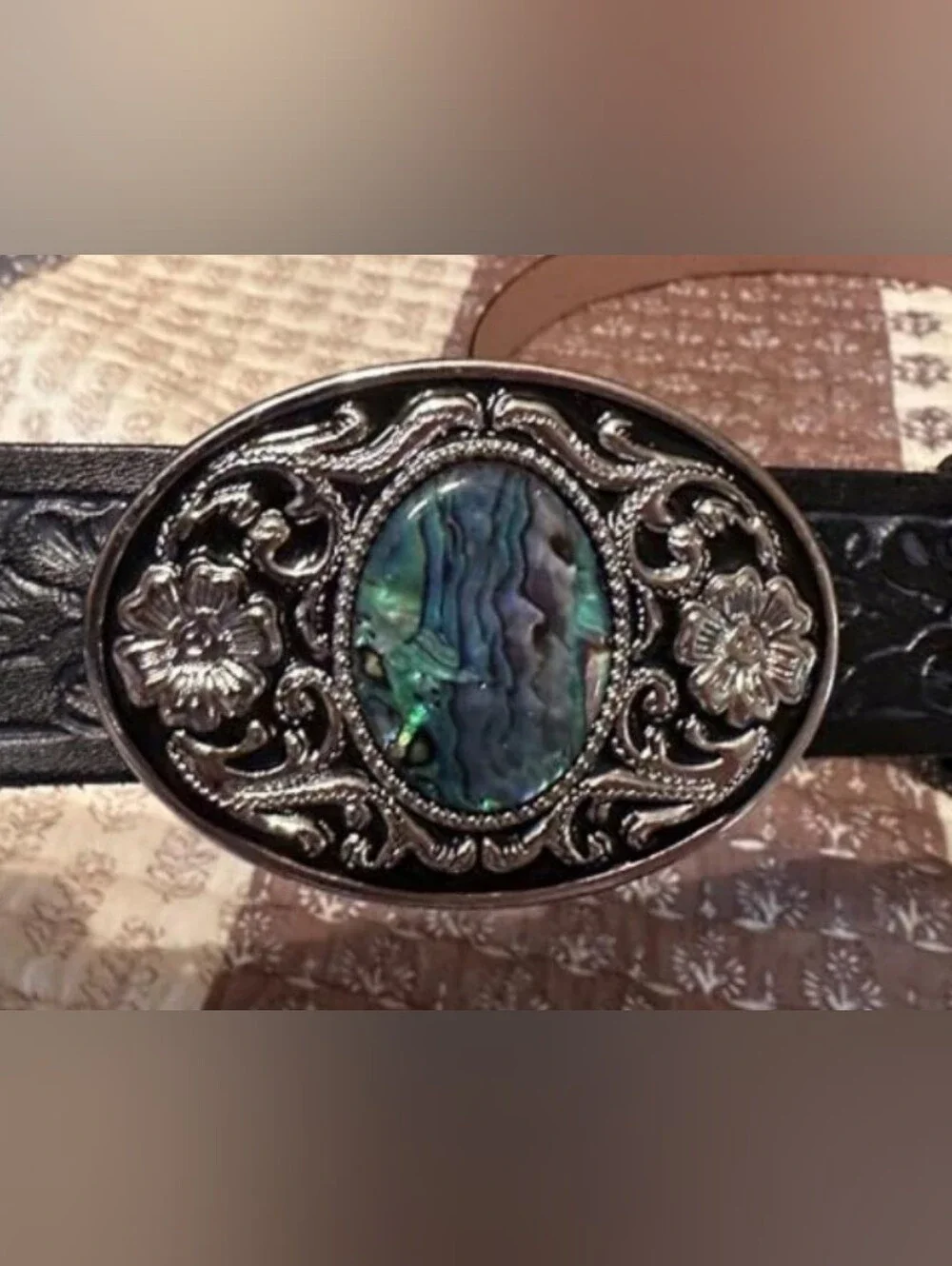 New abalone Colored western Oval Silver Color Cowboy Cowgirl belt buckle